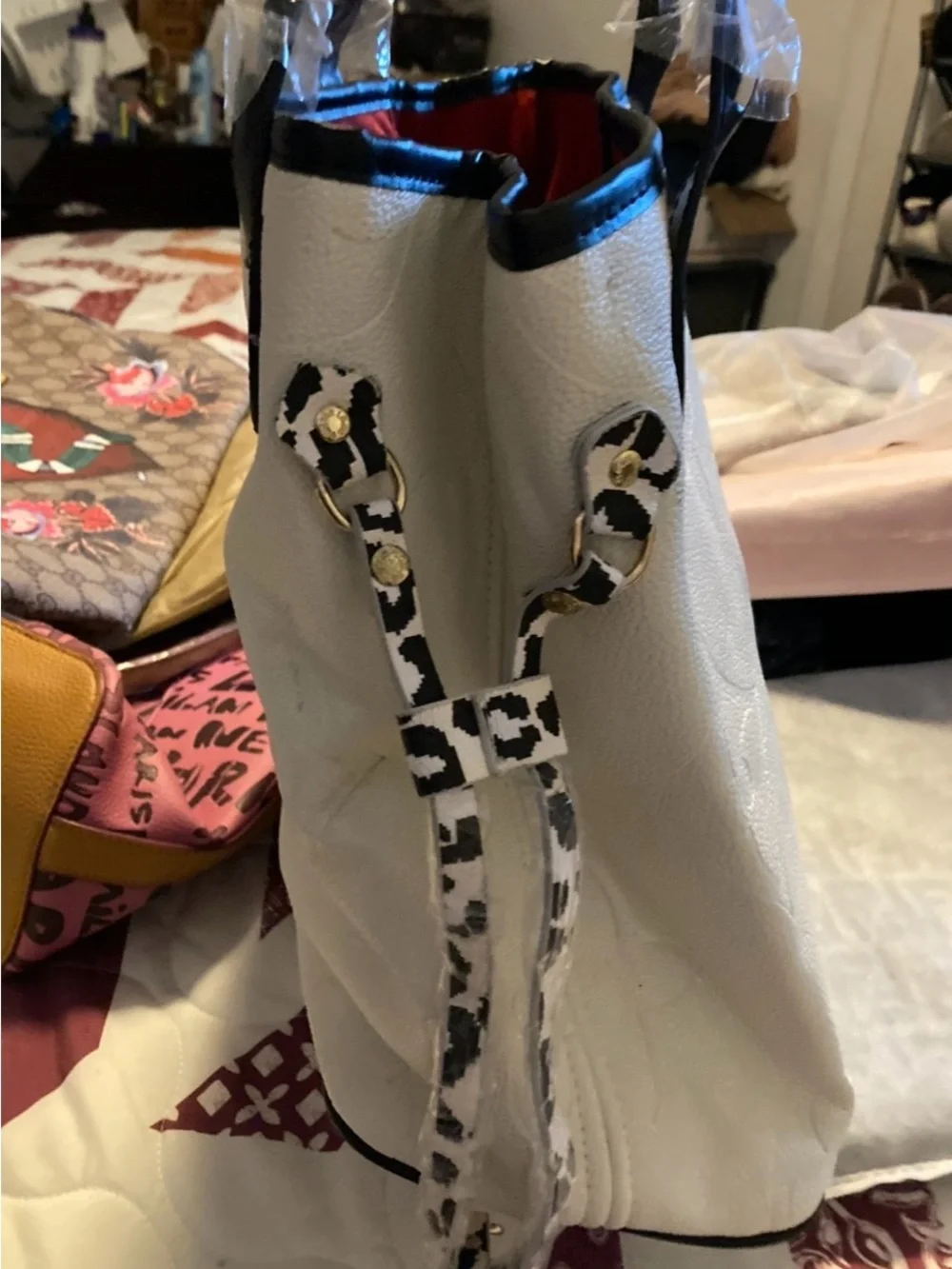 White Women's Leather Tote Bag
